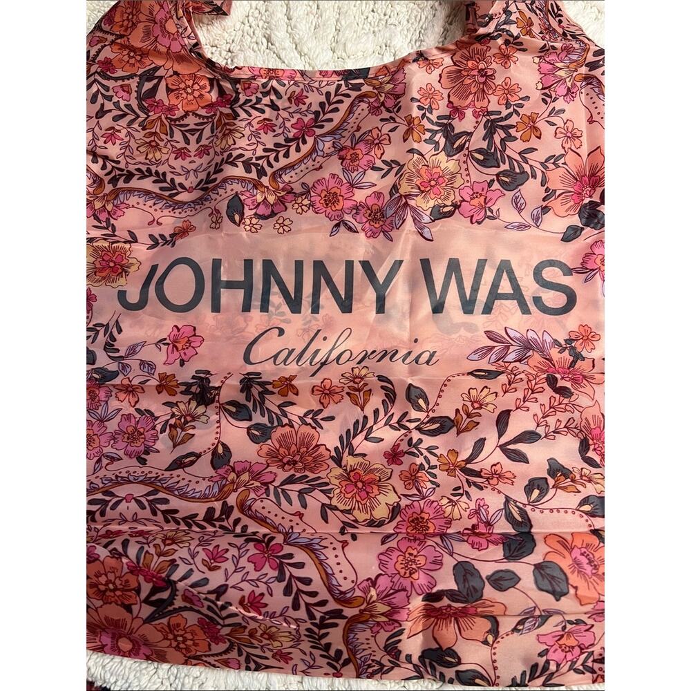 Johnny Was Reusable Packable Travel Shopping Tote Bag Floral Pink Peach - Picture 2 of 7